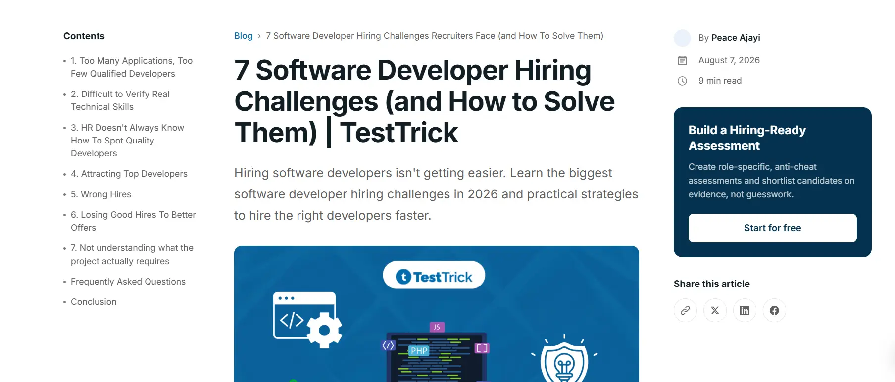 screenshot of a B2b saas content writing on hiring