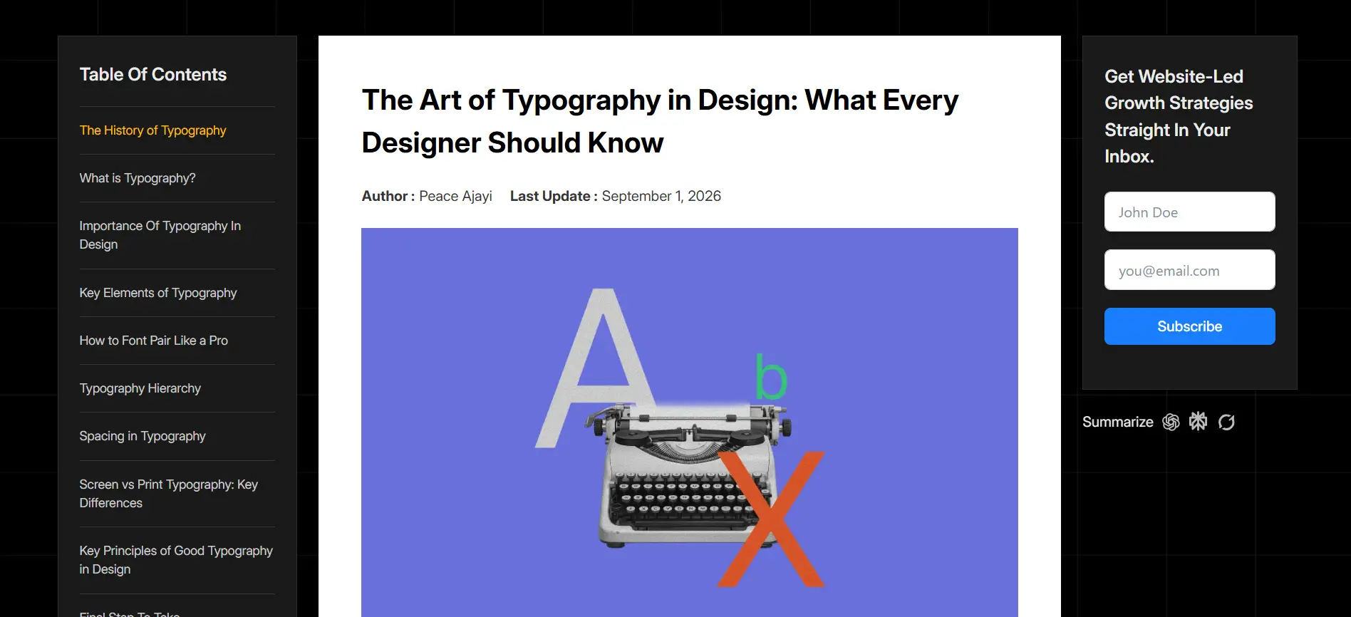 b2b content on typography for web design agency